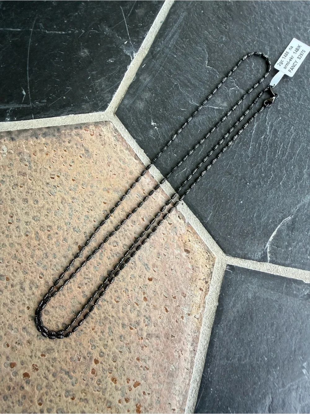 14kt. White Gold Black Rhodiumed Beaded Necklace 30” long